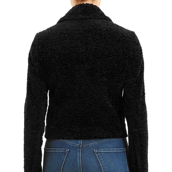 Theory Slim Moto Zip Jacket in Black Embossed Faux Fur Size 0 NWT - Picture 6 of 16